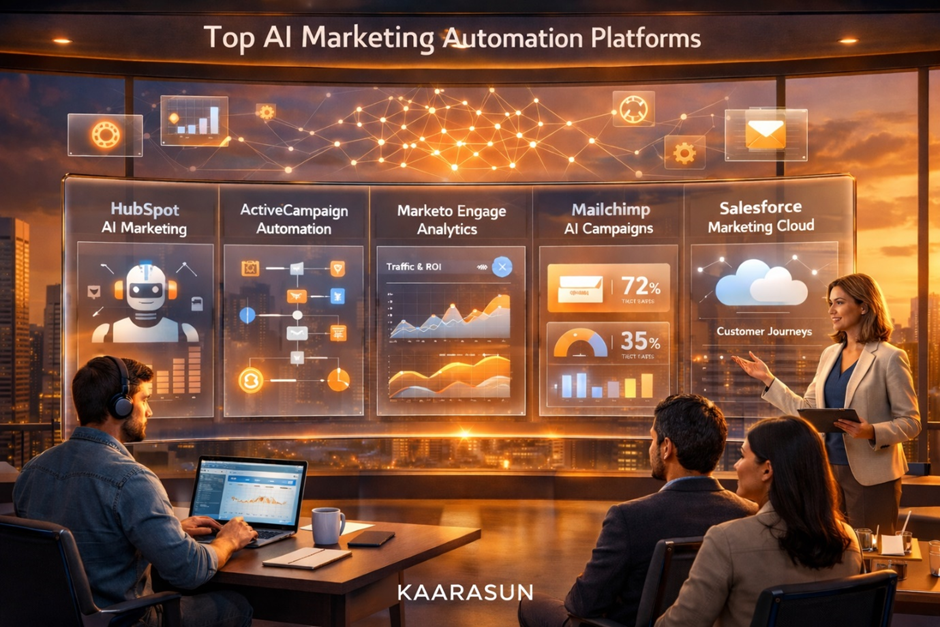 AI Marketing Automation Tools dashboard showing automated marketing funnel and campaign analytics