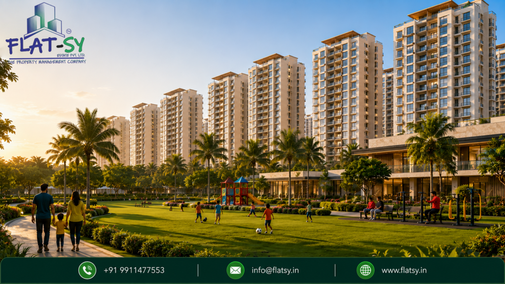 Amrapali Modern residential community at golden hour play ground.